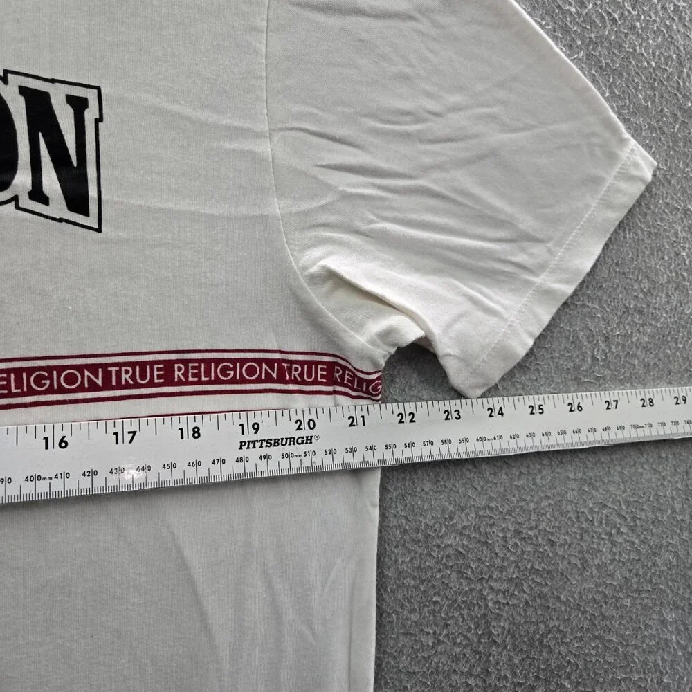 True Religion Men Shirt Large White Striped Logo Graphic Print‎ Short Sleeve Tee